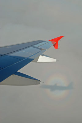 Glorie-Effekt am Schatten eines Airbus A320