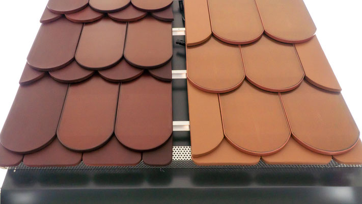 Roof surface with new solar beaver tail models in crown and double covering