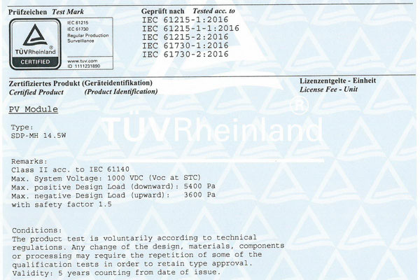 TÜV Zertifizierung als PV-Modul