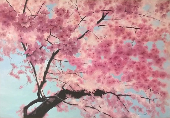 Cerisier en fleurs (130x90cm) Acrylique sur toile