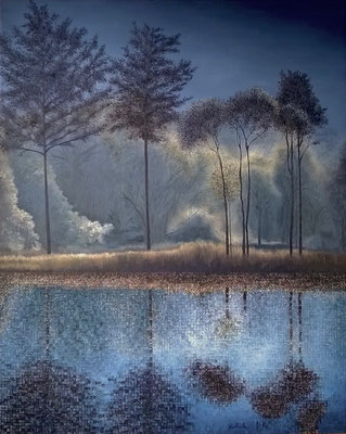 Reflets sur la lagune (75x60cm) Huile et acrylique sur toile