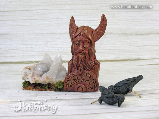 Busto vikingo Odín con cristal, Busto De Dios Vikingo Odín, Estatua escultura de Odín