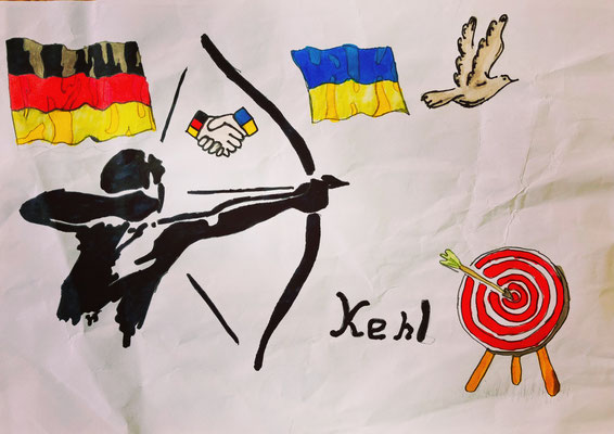 Bogenschiessen verbindet, gemaltes Bild als Dankeschön von ukrainischen Jugendlichen 