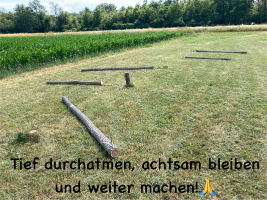 Durch Vandalismus abgesägte Holzpfosten auf meinem Bogenplatz