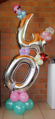 Folienzahlen Heliumgefüllt, Standfuss, Minifolienballons, Miniballons (ca. 2,2 m hoch) CHF 60 .00 - 75.00