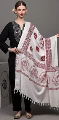 1. OM Schal, 52,00 €, Shiva/Parvati weiß/dunkelrot 115 cm x 220 cm, Baumwolle, nur noch einer auf Lager
