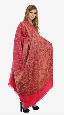 7. gewobenes Blumenmuster, reines rot/mix, Wolle, 109cm x 225 cm, 75,00 € nur noch 1 Stück auf Lager