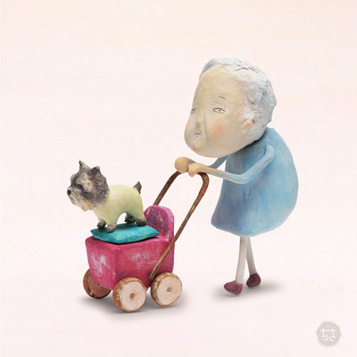 「おばあちゃんと犬」