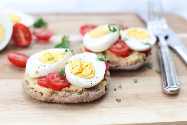 High Protein Open-Faced Egg and Hummus Sandwich Recipe
