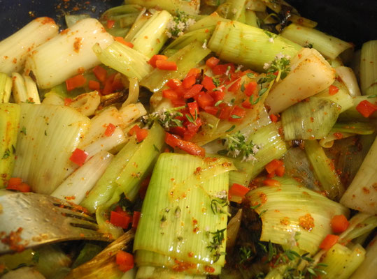 Lauchgemüse in der Pfanne