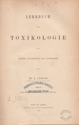 L. Lewin: Toxikologie (Sammlung Historische Bibliothek der Schweizer Pharmazie).