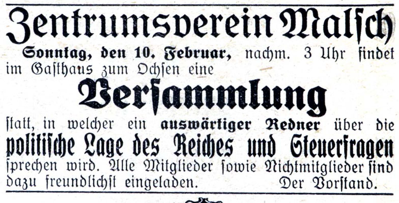 9.2.1924 Zentrumsverein, Vorläufer der CDU