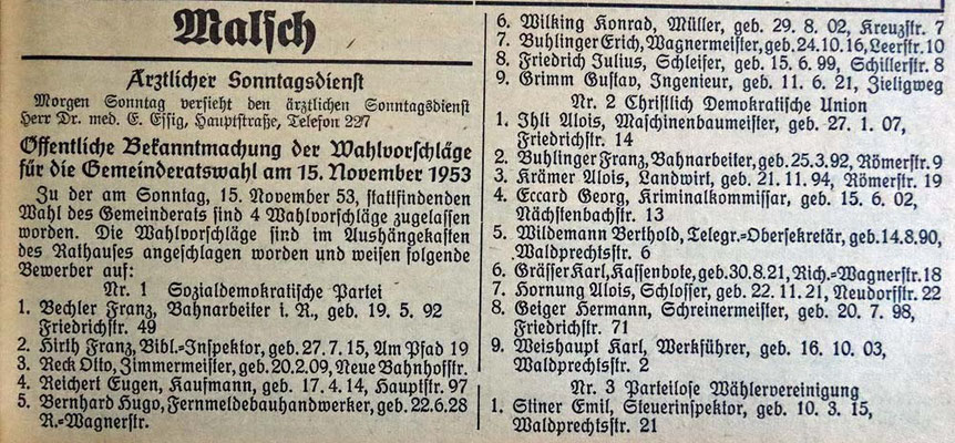 14.11.1953 Gemeindewahl