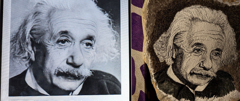 Einstein auf ein Stein gemalt Steinportrait