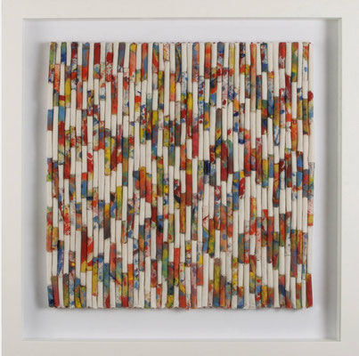 Christa Schmid - Ehrlinger, OT 1, 2015 , Seidenpapier, Acryl, Papierwolle  auf Holzplatte , 54 x 54 cm 