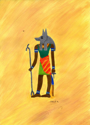 Anubis--Ägyptischer Gott, Acryl ca DIN A5, 86,- Euro
