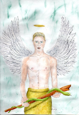 Erzengel Raphael, Engel der Heilung, kolorierte Zeichnung---verkauft