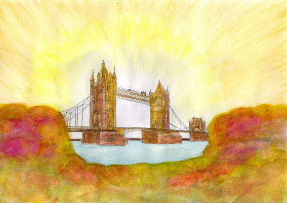 Tower Bridge- mystisch, Aquarellzeichnung, ca DIN A5, 86,- Euro