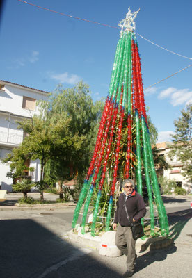 Kreativer Christbaum über Kaktus aus Petflaschen in Bovalino