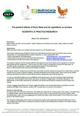 The positive effects of Nutro Meat and its ingredients on broilers  -Scientific & Practice research- page 1