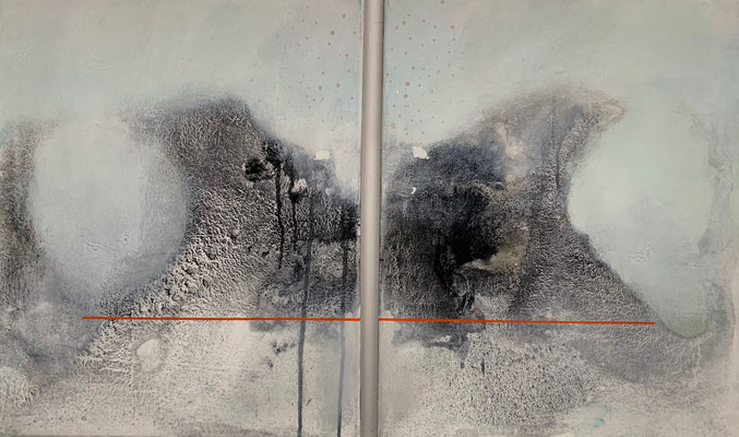 Dystopia I & II (diptych) | (20 x 16 in) | acrylic, charcoal and gouache on canvas | SOLD