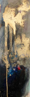 Decant | (36 x 12 in) | Gold leaf, acrylic, plaster, dye and mixed media on panel | SOLD