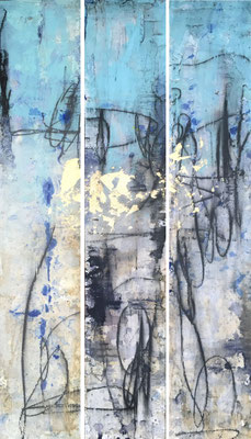 Changes I, II, III | (47.75 x 7.25 in) | gold leaf, graphite, caulking, ink and acrylic on panel | SOLD