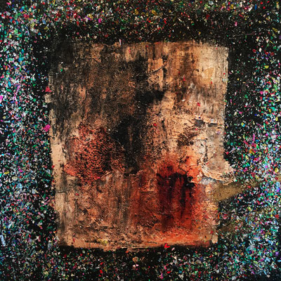 She Was Only Pretty On The Outside | (36 x 36 in) | plastic, acrylic, charcoal and mixed media on canvas | SOLD