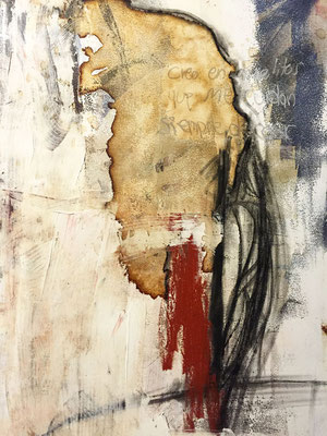 Creo en Angelitos, Que Me Cuidan Siempre de Caer | (24 x 36 in) | coffee, acrylic, oil pastel and charcoal on canvas | SOLD