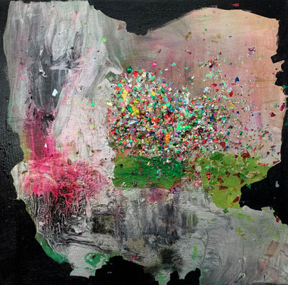 Manifest | (36 x 36 in) | plastic, acrylic, charcoal and mixed media on canvas | SOLD