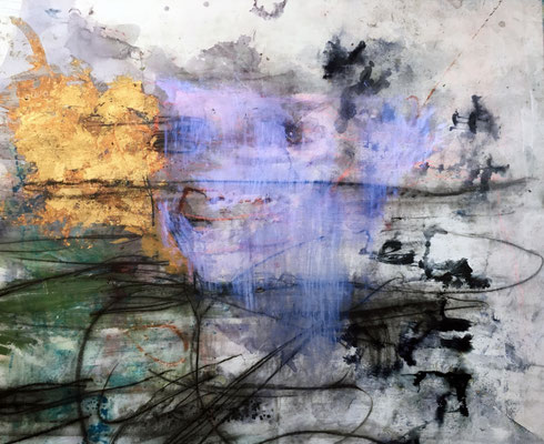 The Space Between The Beauty and The Pain | (54 x 78 in) | gold leaf, charcoal, acrylic, dye and ink on canvas | SOLD