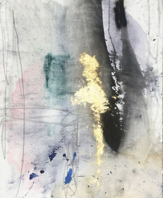 Aurora | (26 x 34 in) | ink, gold leaf, graphite and acrylic on canvas | SOLD 