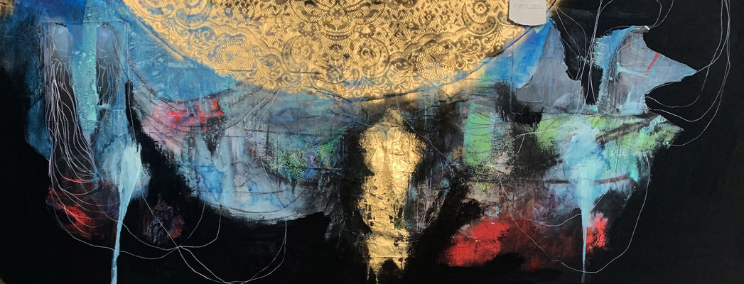 Nothing is Promised | (94 X 37 in) | charcoal, gold leaf, acrylic, gouache and mixed media on canvas | SOLD