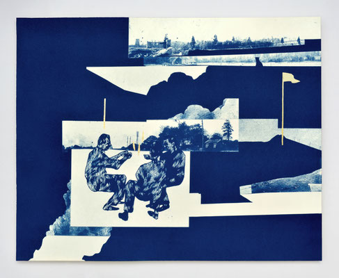 Diptyque "REPAIRE #02" / cyanotype & dorure à l'or fin / 40x50cm / collaboration avec Macula Nigra