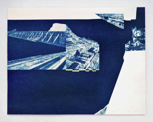 "REPAIRE #01" / cyanotype & dorure à l'or fin / 30x40cm / collaboration avec Macula Nigra