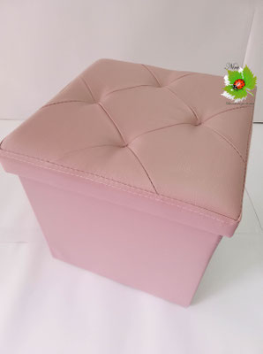 Pouf contenitore ecopelle baule salva spazio imbottito con quattro punti. Col.Rosa. B486