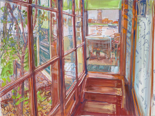 Wolwevershaven met Zicht op Oude Maas    gouache  30x40  2016
