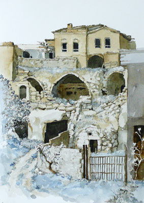 Huizen in Mustafapasja   Cappadocië   aquarel.  33 x 24    2012