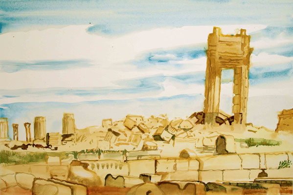 Theo de Feyter  Palmyra  Bel-tempel gouache  29,5 x 44,5    2019