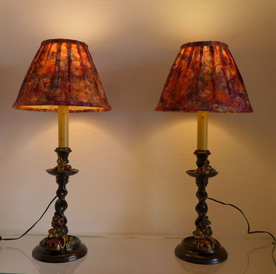 lampe napoleon III bois tourné abat-jour prisca