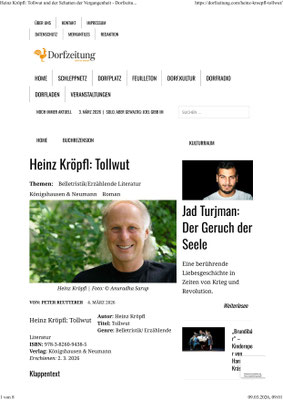 zunächst fühlt man sich im neuen Buch Tollwut von Heinz Kröpfl einfach zu Hause, als Leser seines inzwischen umfangreichen wie bemerkenswerten Werkes Schriftsteller Jonas Jeremias Bestseller Gefängnisaufenthalt schwitzender Polizeiinspektor degradiert
