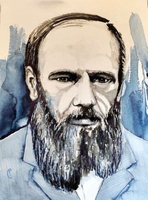 001 - Fjodor Dostojevski - Watercolour - 30x40 cm