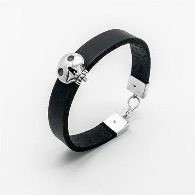 bracelet-cuir-argent-tete-de-mort-calavera-homme-femme-bijoutier-createur-joaillier-auvergne-rhone-alpes