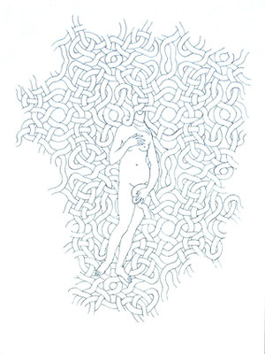 Boticelli, La naissance de Vénus, 2019, encre de Chine sur papier, 49 x 64 cm