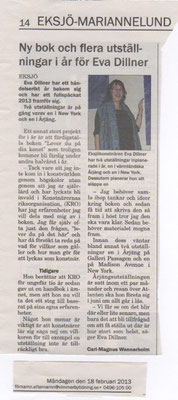 Ny bok och flera utställningar i år för Eva Dillner Vimmerby Tidning 2/18/2013
