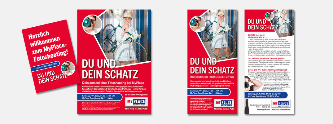 Du und dein Schatz – Fotoevent im MyPlace-Standort, Kund*innen mit ihrem Lieblingsstück – Poster, Flyer