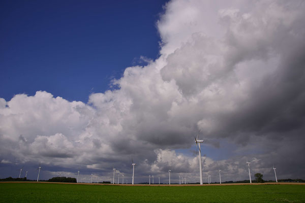 14- Windrad, Windkraftanlage, Windpark, Windkraft, Windgenerator, Windpark Oederquart, Niedersachsen, Ökostrom, Wolke, blauer Himmel