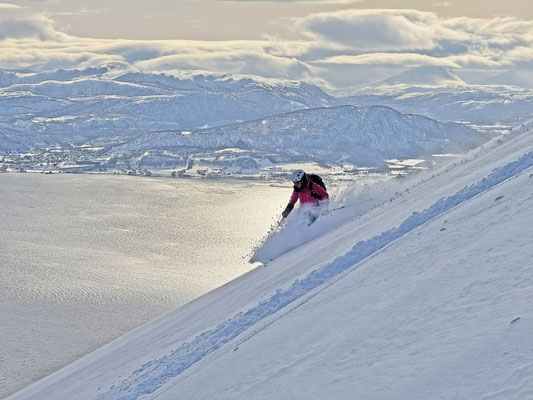 Grandioses Skigelände mit Blick auf den Toppsundet 