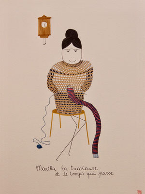 "Martha, la tricoteuse et le temps qui passe" - 40x30 - pencil and marker on papper - 2020 - Available