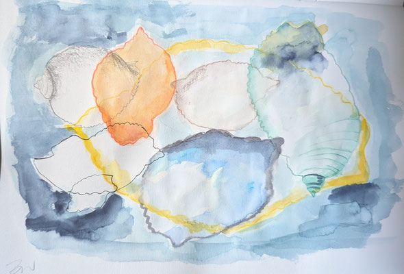 o.T., 24 x 30 cm, Aquarell u. Stift auf Papier